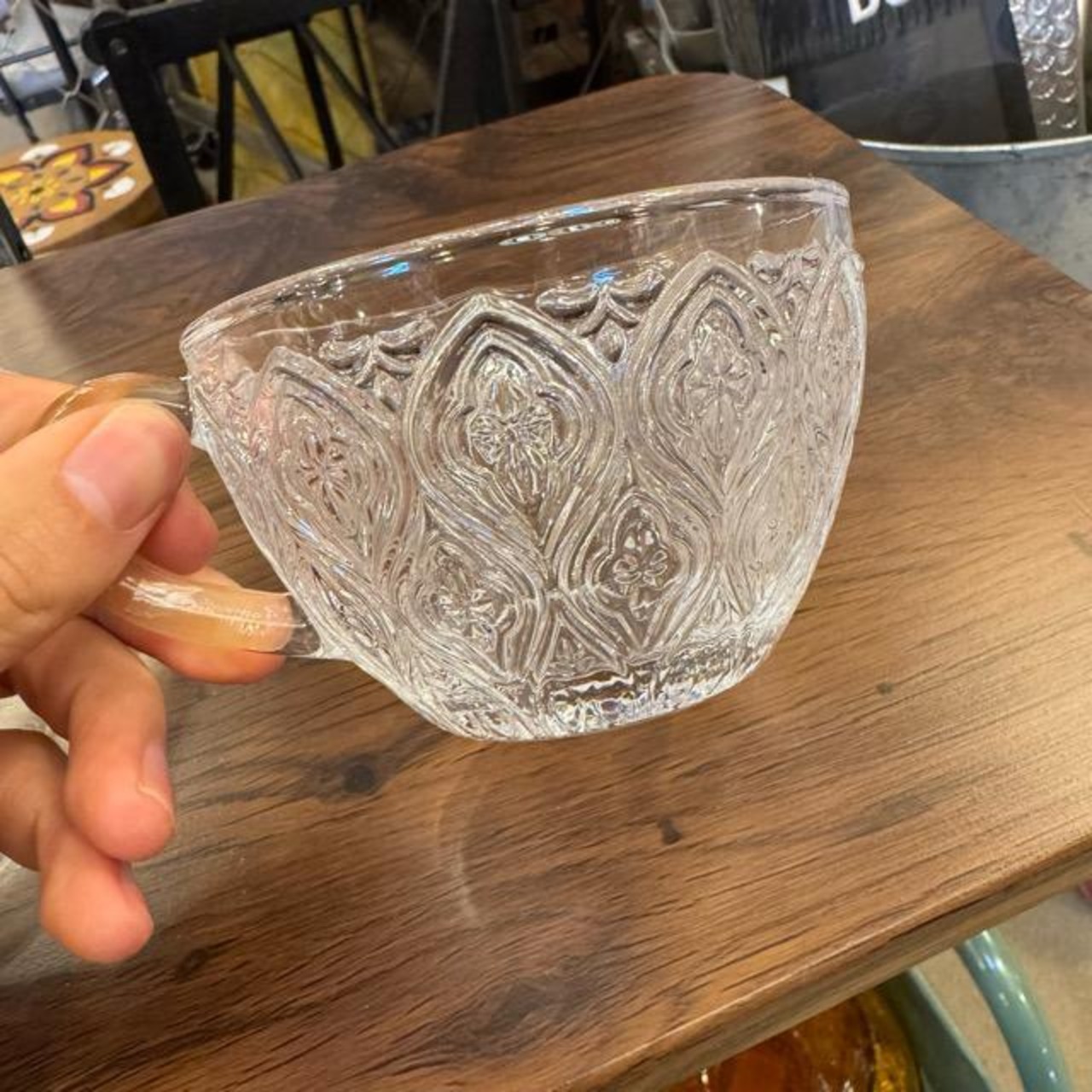 ガラス カップ & ソーサー フィオーレ クリア ソーダガラス 食器 アンティーク レトロ キッチン ダイニング 花柄装飾 海外 モーニング