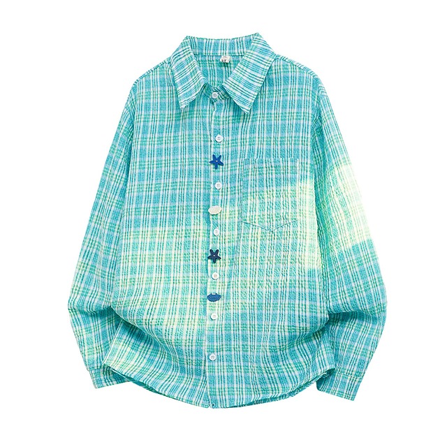 ♥ボタンも主役チェックシャツ！【WSシリーズ】★シャツ★ 3color トップス ユニセックス メンズ 大きいサイズ