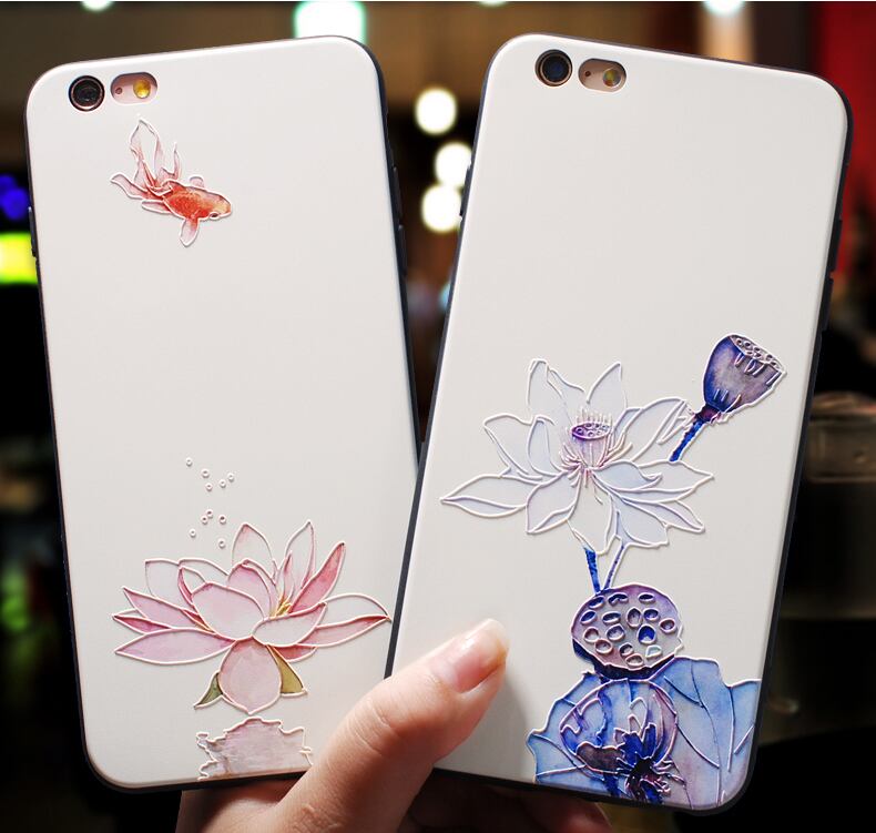 ハスの花 iPhone6s/7/8/xs/xrケース 浮き彫り 金魚 シック 2種類