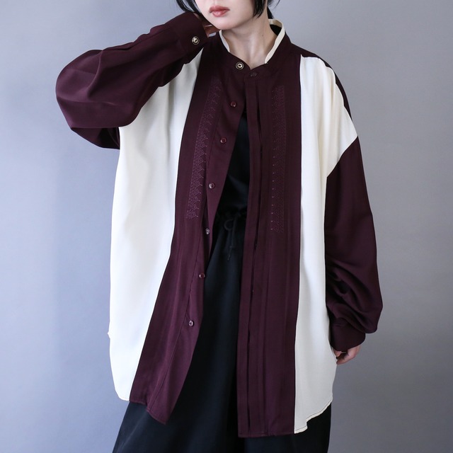 "刺繍" bi-color switching design over silhouette shirt