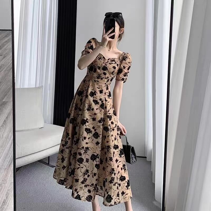 ワンピース 花柄 レトロ ロングワンピース エレガント 大きいサイズ フェミニン M L Xl 2xl Dresszone