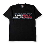 90s USA製 TOMMY HILFIGER トミーヒルフィガー ロゴデザイン 半袖 Tシャツ M/ブラック メンズ ビンテージ