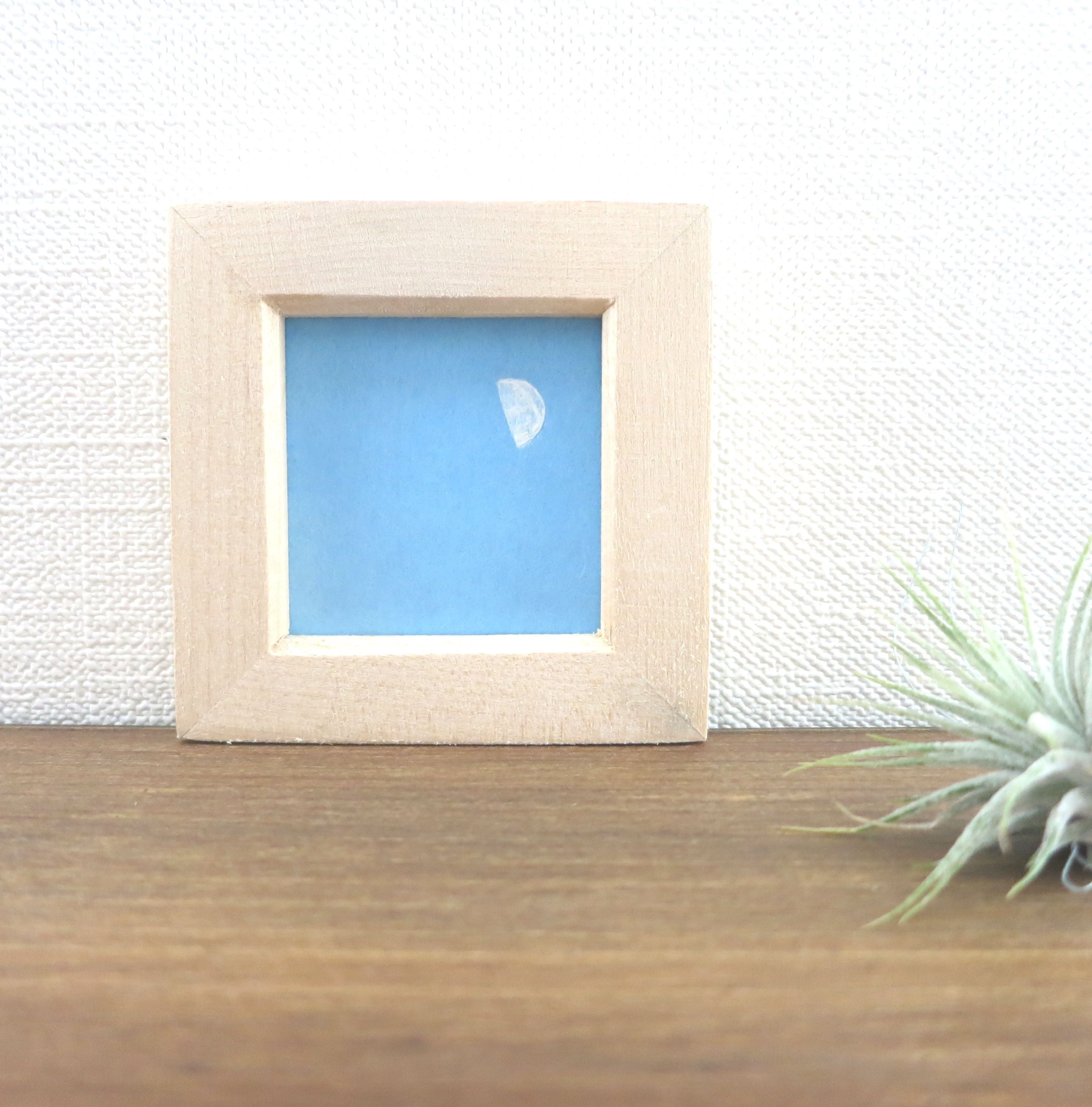 日本画原画】上弦の月 絵画 ミニ額付き ミニアートパネル インテリア