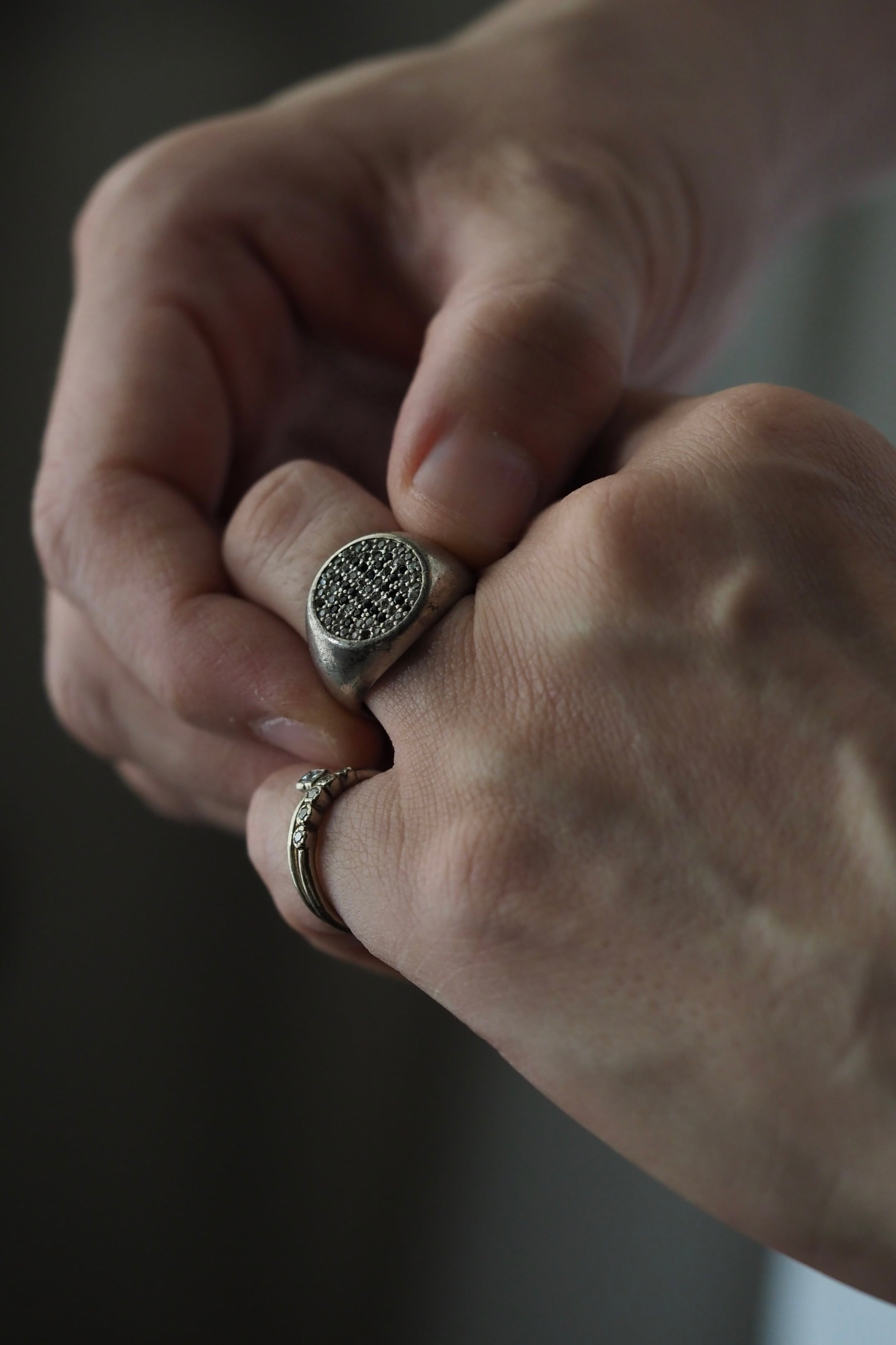 オニキス十字シグネットリング-vintage silver signet ring