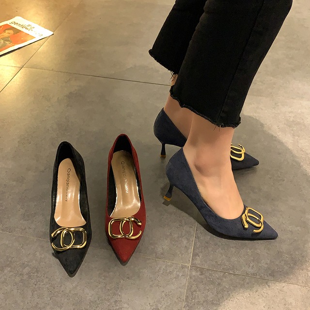 ヒールスプリングレッドソリッド カラースウェードシングル 靴 シューズ 春物 ソリッドカラー 部族の婦人靴77995458382