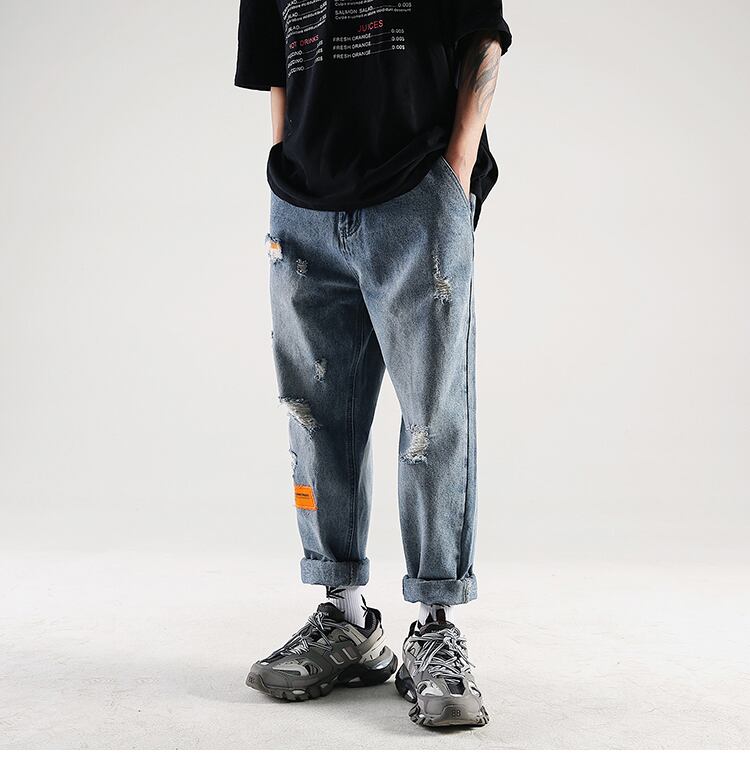 全1色 デニム パンツ ストレート カジュアル ダメージ おしゃれ