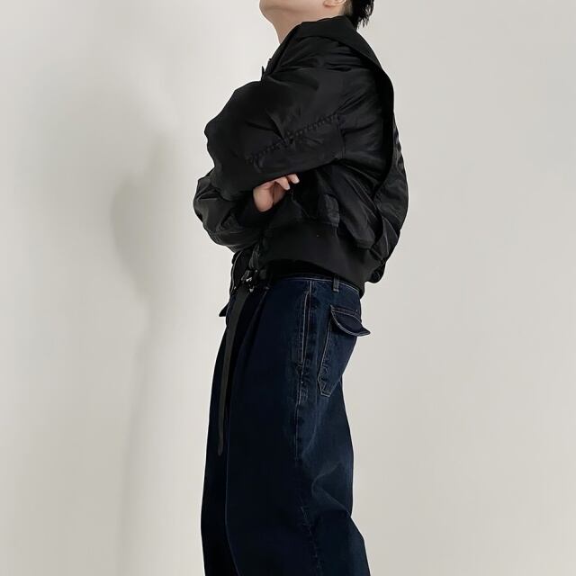 ショート丈ジャケット　ブルゾン　ブラック　韓国メンズ MINORITY | 【MinoriTY】とろみ素材ビッグカラーショート丈