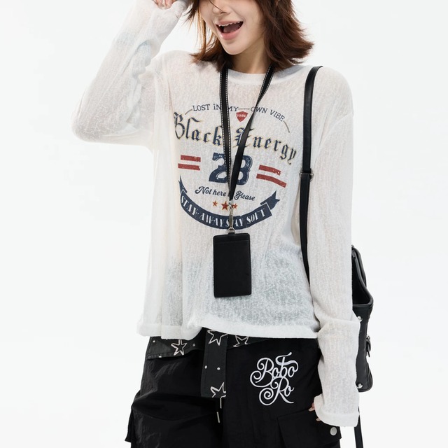 sheer graphic long-sleeve tee　シアーグラフィックロングティー　J2101