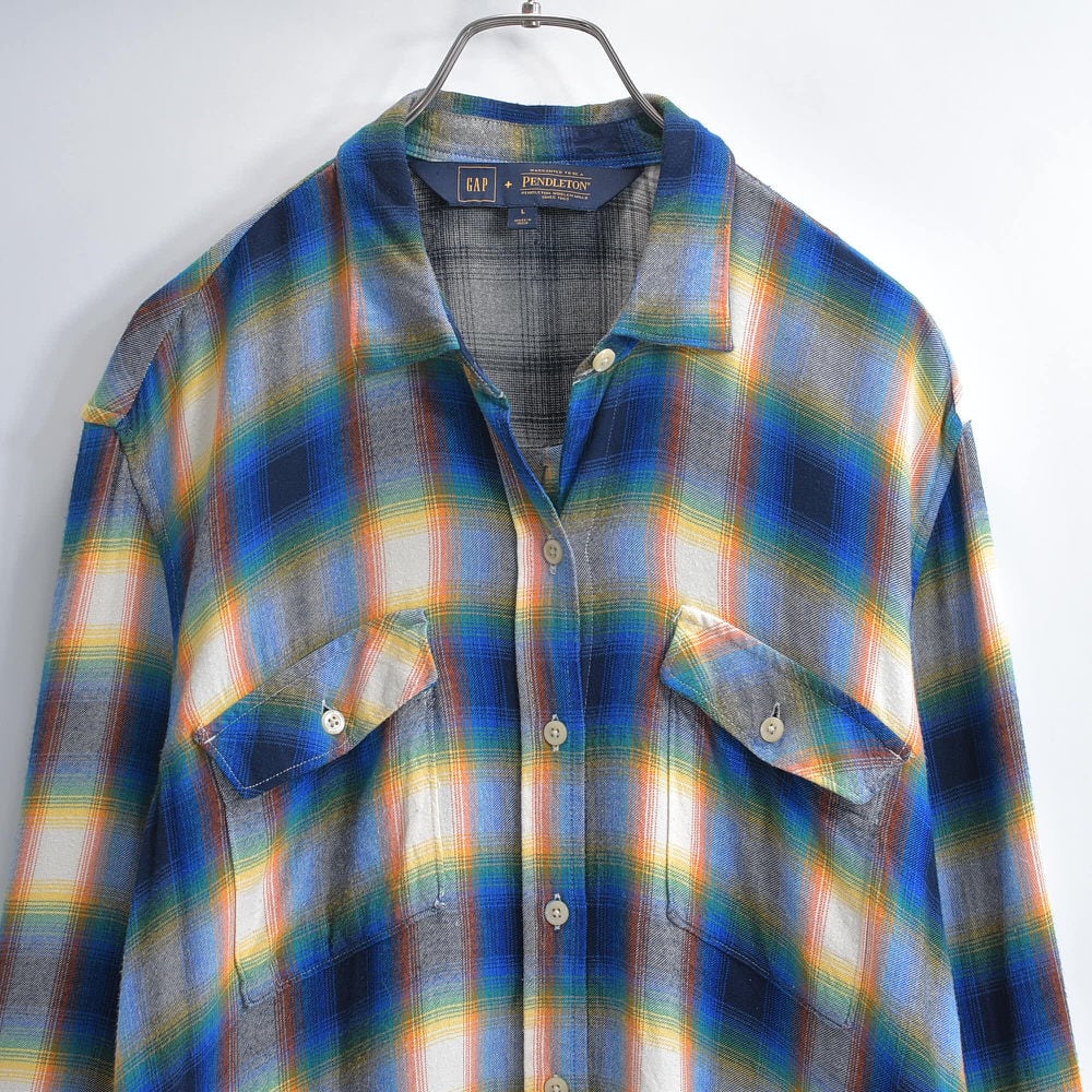 2018 GAP PENDLETON ギャップ ペンドルトン オンブレチェック柄 レーヨンシャツ ダブルネーム ヴィンテージ ビンテージ USA アメリカ古着 レディースXL相当