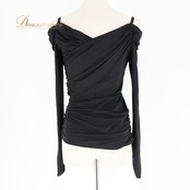 社交ダンス 衣装 トップス ブラウス ブラック系 チャコットロイヤルダンス Chacott ROYAL DANCE 黒 無地 シンプル 練習 レッスン 日本製 オフショルダー 伸縮 ストレッチ 上品 パーティー イベント オールブラック かわいい セクシー