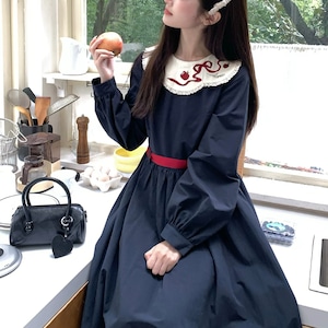 刺繍レースカラーバックリボンワンピ ・78985