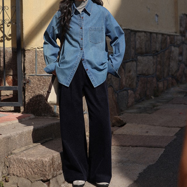 corduroy wide-leg pants　J00242
