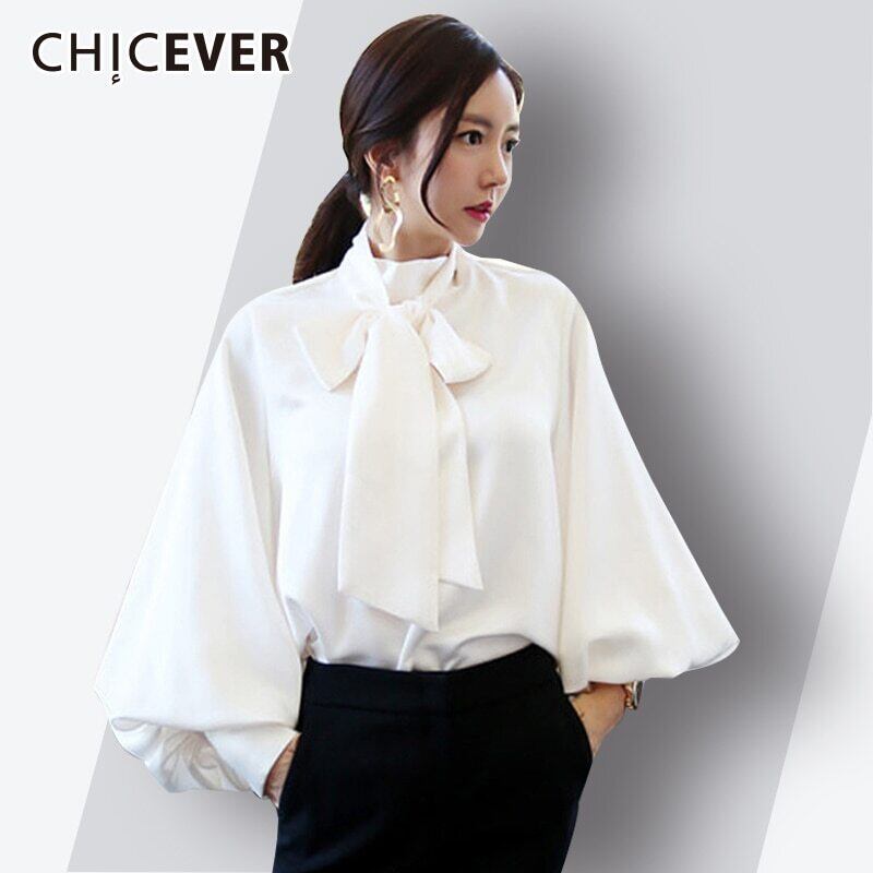 CHICEVERボウブラウスレディース2020オータムトップランタンスリーブシフォンレディースシャツオフィスシャツ リボン 秋物 会社 学校 通勤や通学にも 6base560447078914