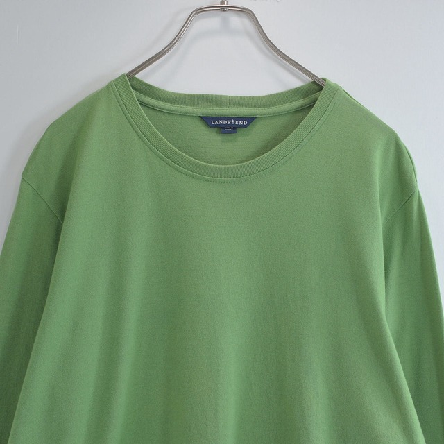 00s LANDS'END ランズエンド ルーズシルエット くすみカラー ロングスリーブ Tシャツ 長袖 お抹茶 グリーン アメリカ 古着 レディースXL相当