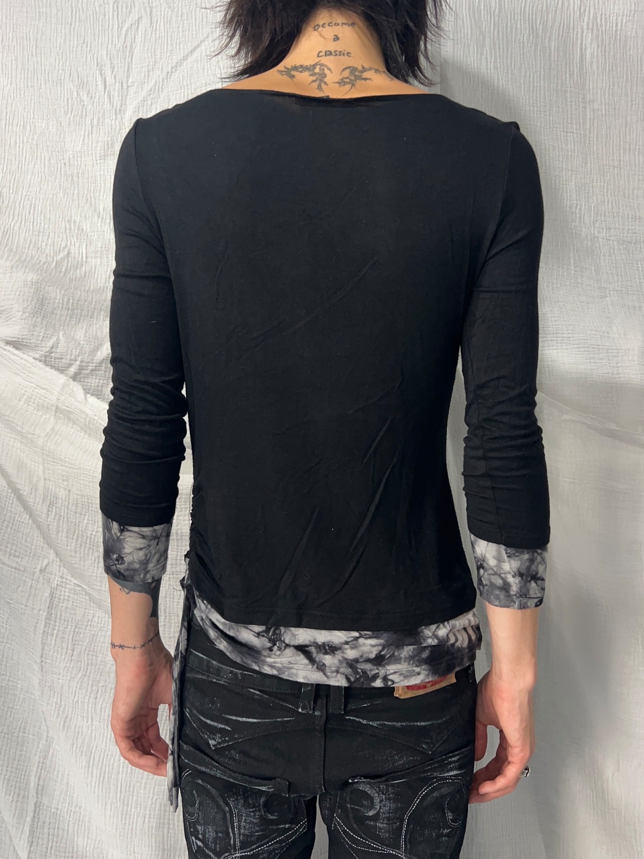 "BODY LINE" Tie-dye Draped L/S Tops