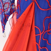 社交ダンス 衣装 スタンダードドレス ワンピース ドレス レッド系 ブルー系 赤 青 フロート レース デモ 競技 ダンス パーティ 発表会 鮮やか フリル フォーマル発表会 イベント用