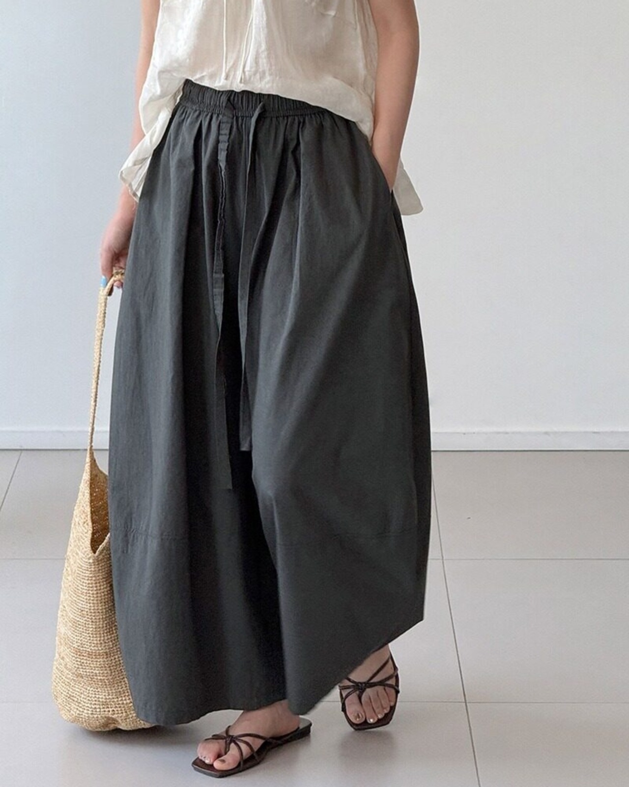 ドローストリングウエストワイドパンツ 2color A1044 - 3