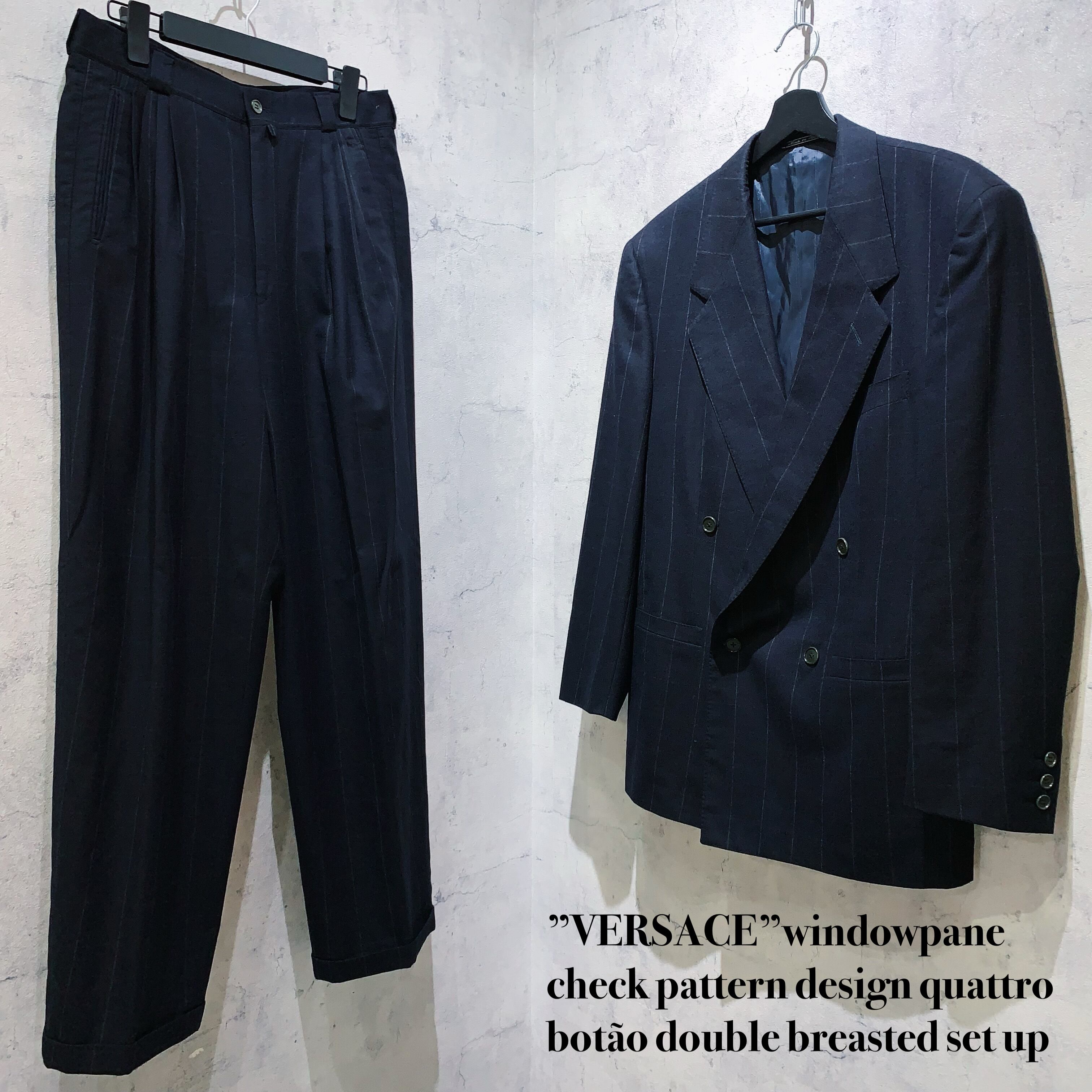”VERSACE”windowpane check pattern design quattro botão double breasted set up