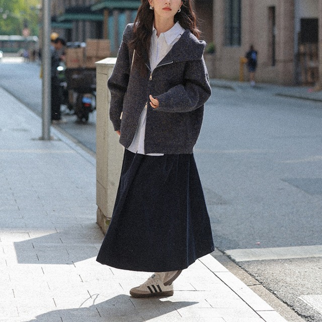 zipper hood knit jacket J00005