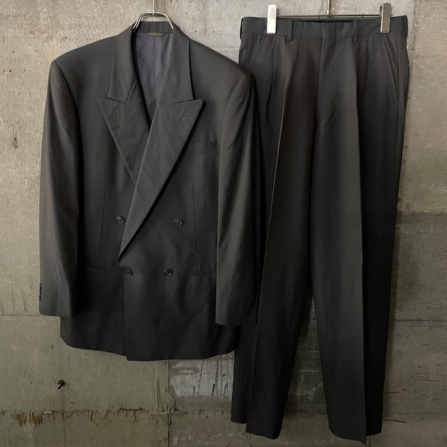 〖vintage〗greencolor double wool setup suit/グリーンカラー ダブル ウール セットアップ スーツ/lsize/#0509