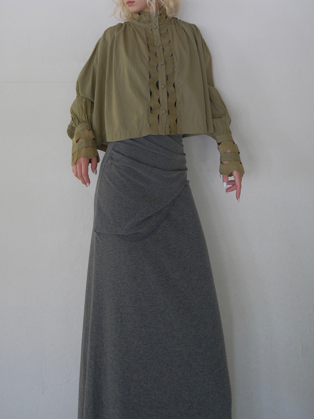 Drape Long Skirt / GRAY - 3