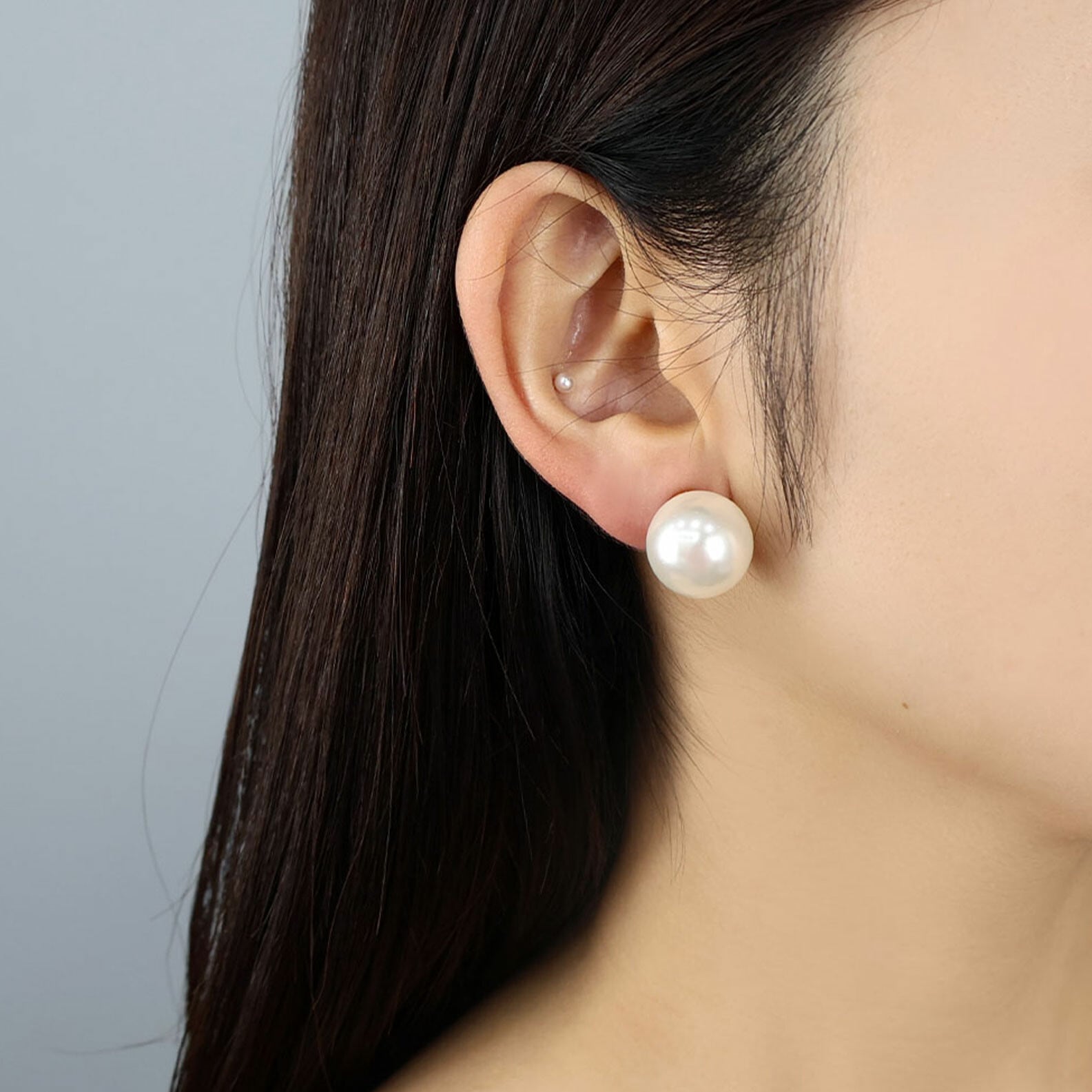【SELECT】サージカルステンレス/大ぶりパールイヤリング ねじ式 金属アレルギー対応 韓国製