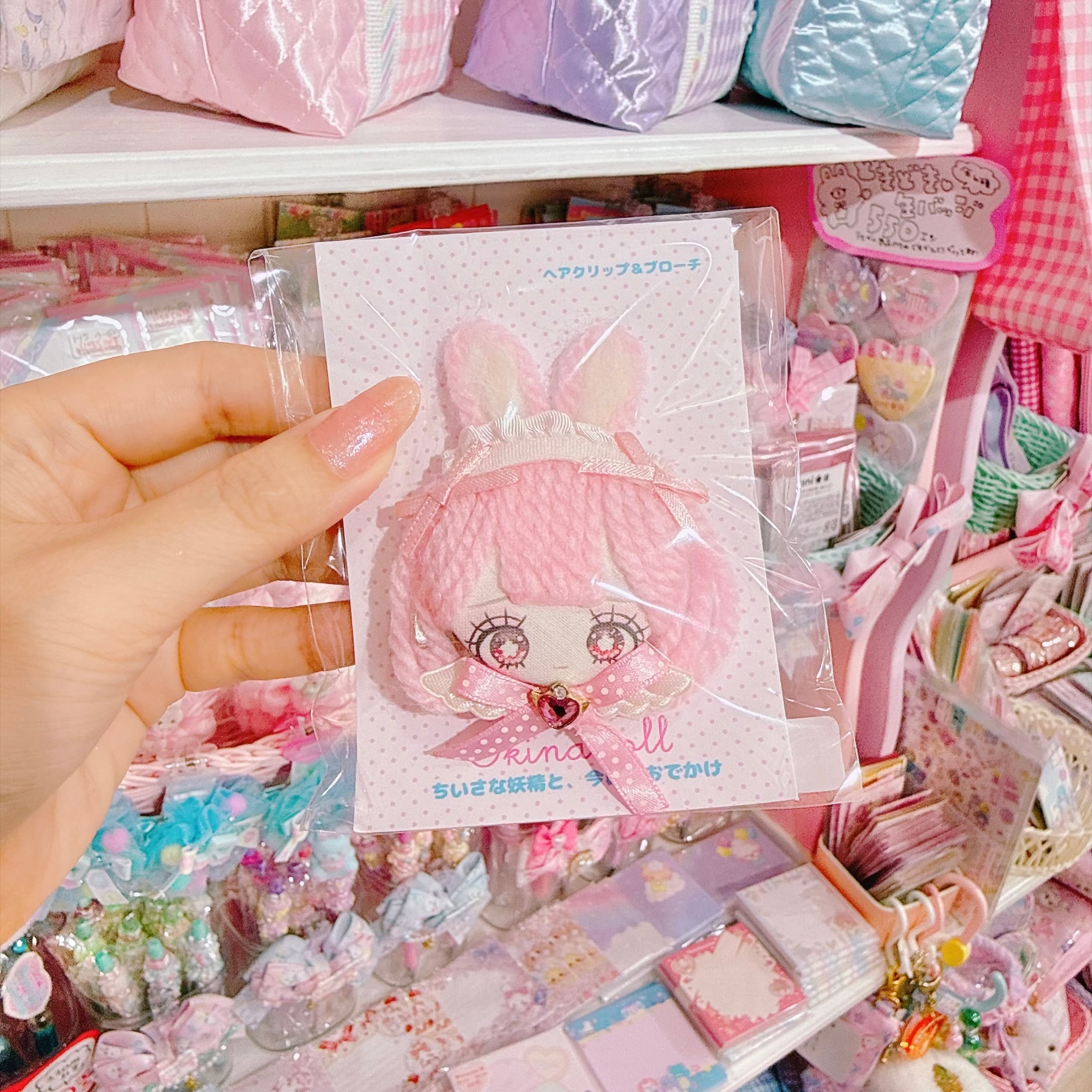 【S2】1-12ドールヘアクリップ＆ブローチ　ピンクハート