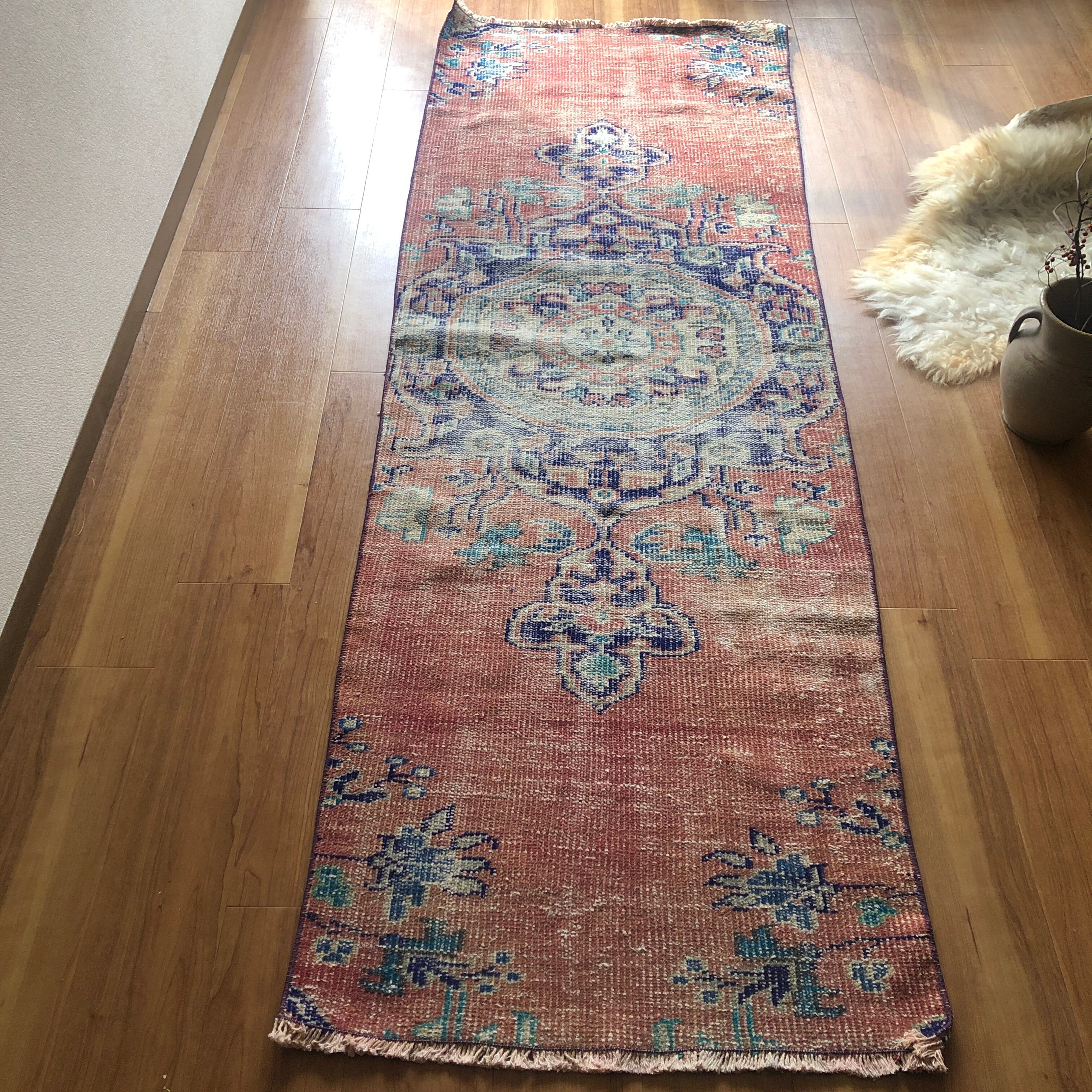 トルコ ヴィンテージラグ ランナータイプ Shabby Salmon Pink VU23 