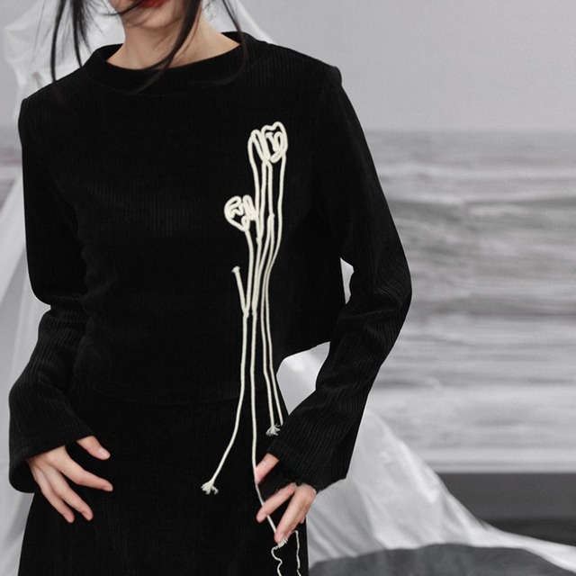 3D Motif Boat Neck Pullover　H0478