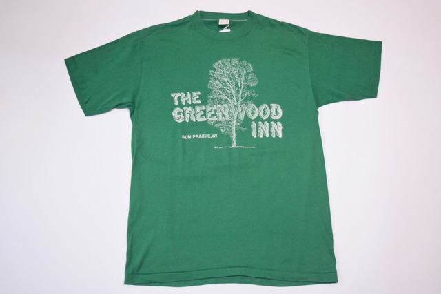 USED 80s sports wear "THE GREENWOOD INN" T-shirt -Large 014