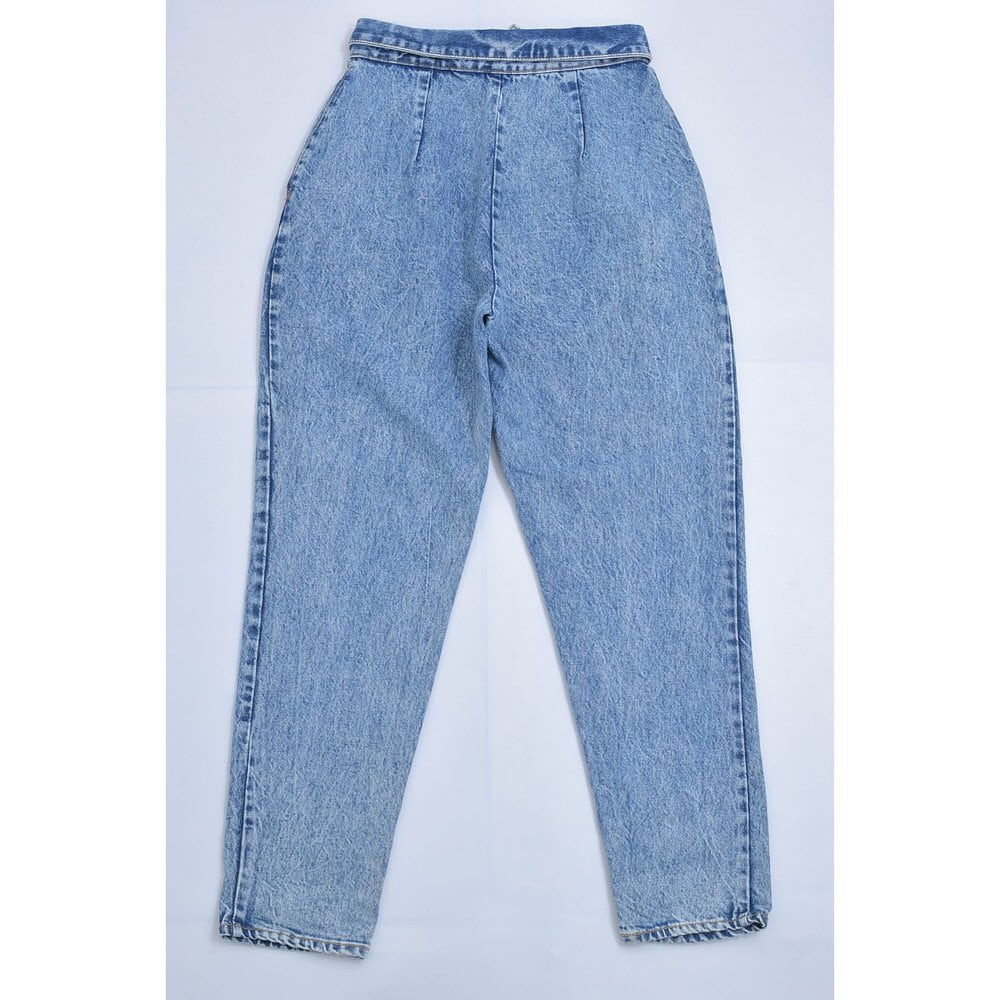 日本製 90s ビンテージデニム リビルド テーパードパンツ ONE WAY 80～90s Bill Blass ハイウエスト フラップデザイン ワイドシルエット