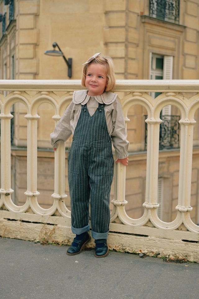 ご予約【MaisonMarelle】送料無料Overall DUROC - gray woolen stripes5y-8y