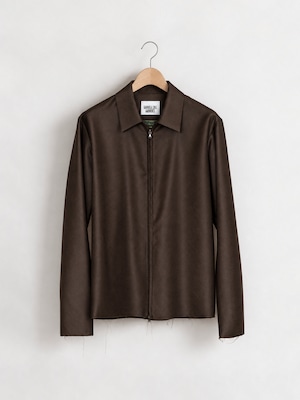 GABRIELA COLL GARMENTS FINE WOOL ZIPPER SHIRT BROWN S14-273