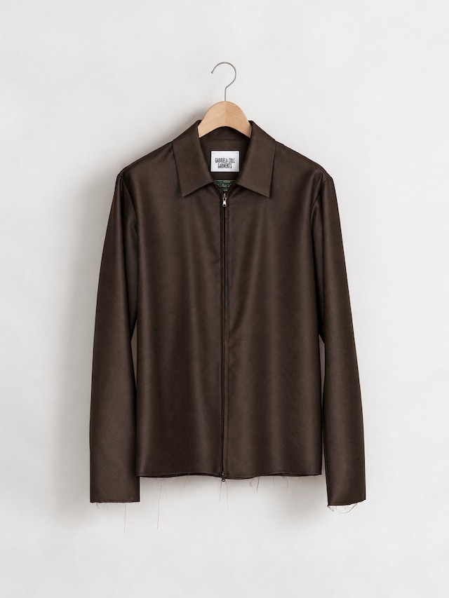 GABRIELA COLL GARMENTS FINE WOOL ZIPPER SHIRT BROWN S14-273