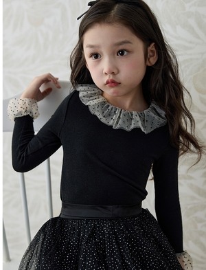 [3color] Tulle frill long sleeve tops