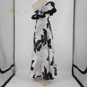 フラダンス 衣装 ワンピース ドレス マーメイドライン エムエムジェイ ブラック系 ホワイト系 MermaidLine MMJ 日本製 アシンメトリー 肩出し モノクロ ワンショルダー フリル かわいい 華やか 鮮やか 上品 ハワイアン レッスン 練習