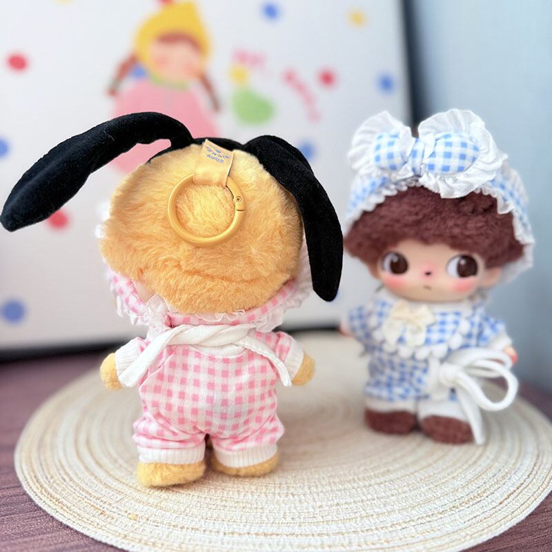 DIMOO 18cm対応 チェック柄 パジャマ＋ヘアバンド＋スタイ 3点セット