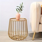 北欧シンプルティーテーブル ＜ゴールド＞  サイドテーブル 38×42cm コーヒーテーブル ローテーブル クリエイティブ 丸型 ガラス コーヒーテーブル 北欧 リビングルーム コーヒーテーブル サイドテーブル 鳥かご型 錬鉄製 収納便利