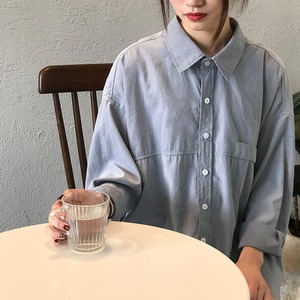 オーバーサイズロングシャツパッチポケット付き A00154