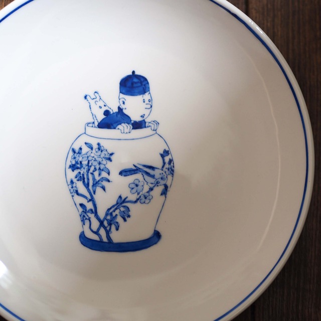 『手描き／タンタンのブレッド皿』Blue＆White／香港