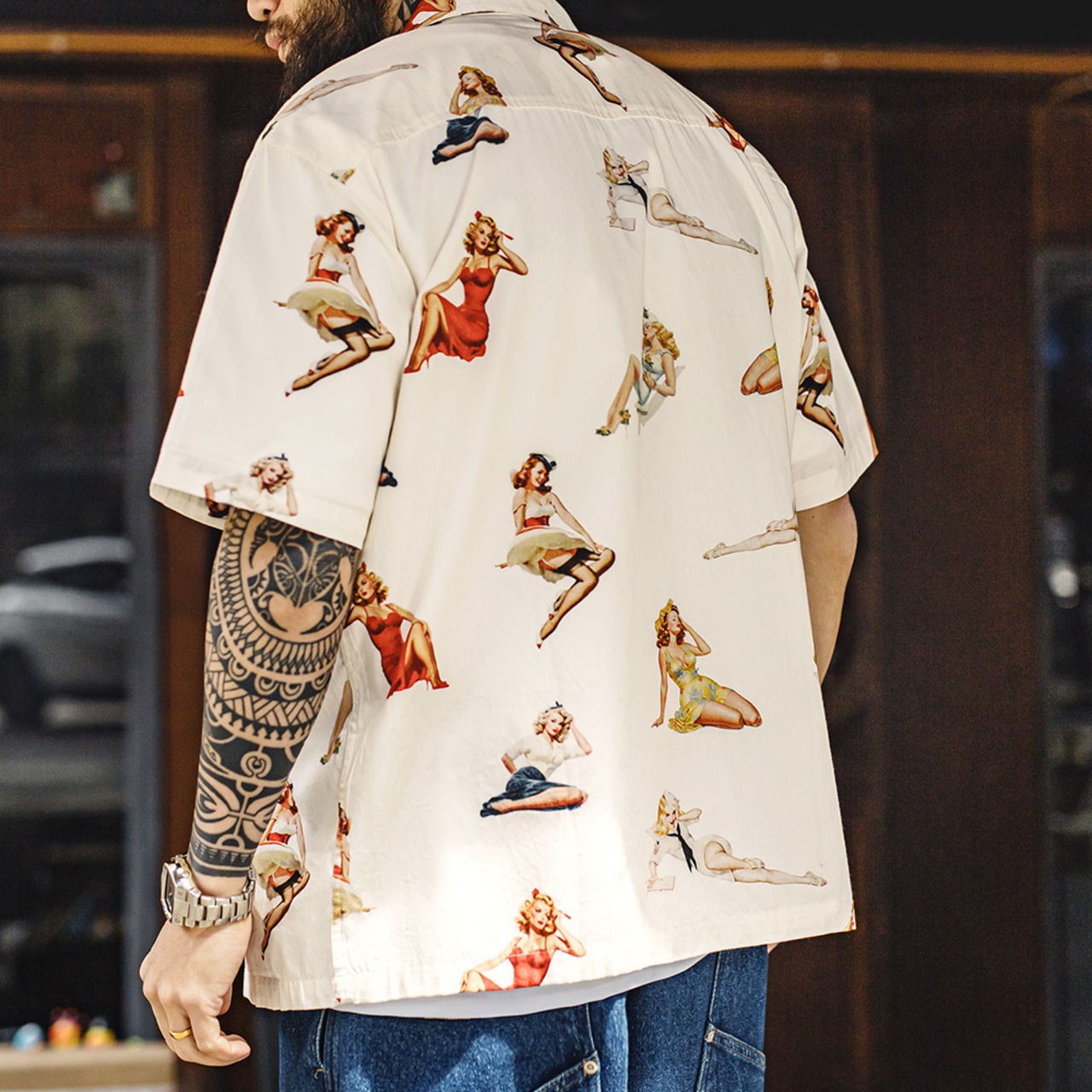 Vintage Pin-Up Print Short Sleeve Shirt / ヴィンテージ ピンナップ プリント ショート スリーブ シャツ