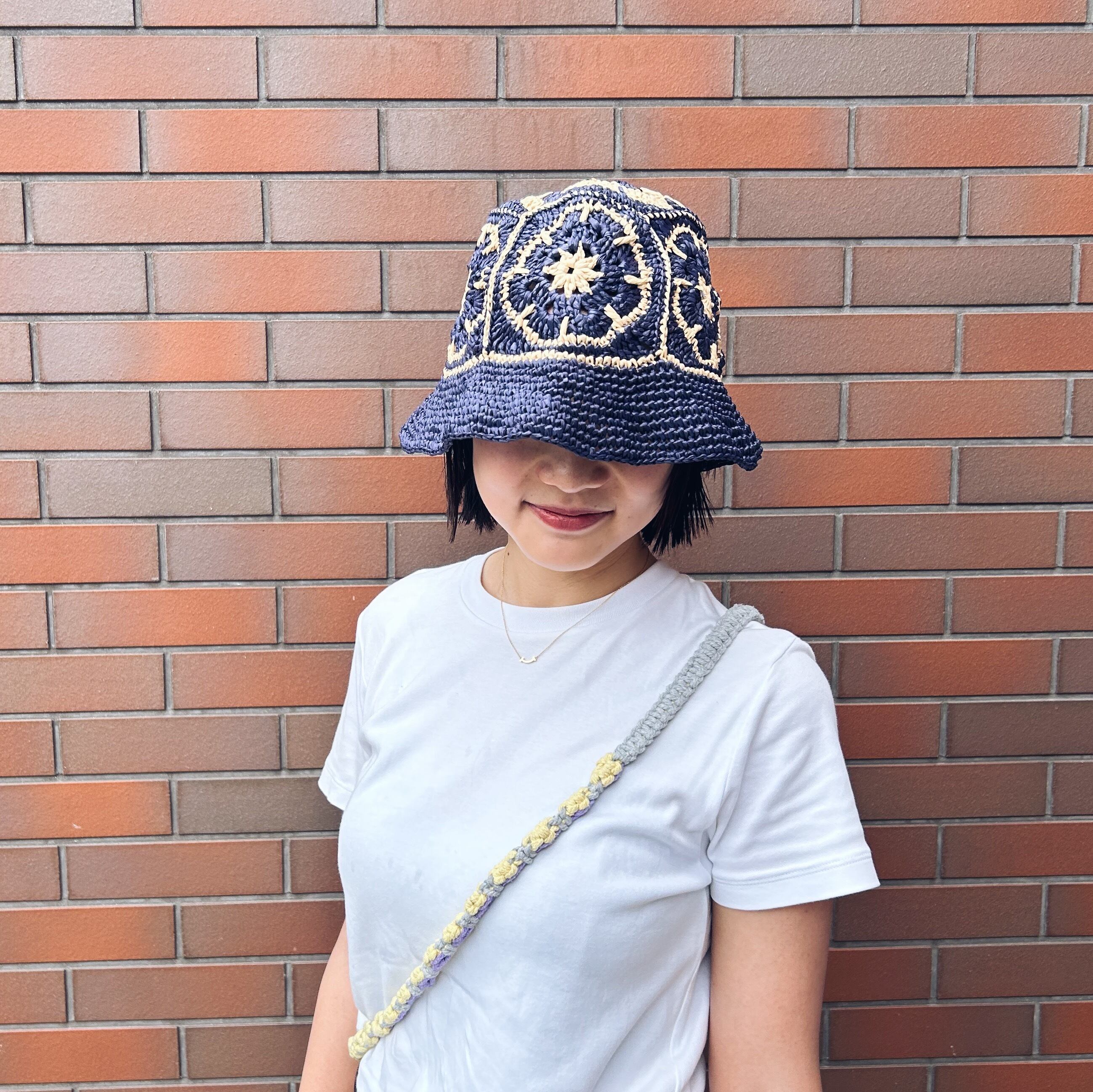 ネイビー アフリカンモチーフ編み バケットハット | HILO