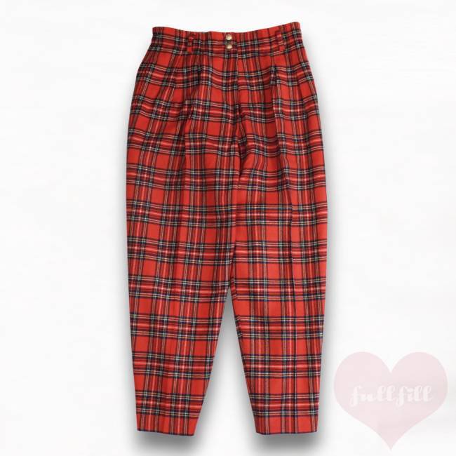 新品未使用　VAN ヴィンテージ　ウール赤タータンチェックパンツLサイズ（82） レッドタータンチェック ウールテーパードパンツ 古着 ヴィンテージ