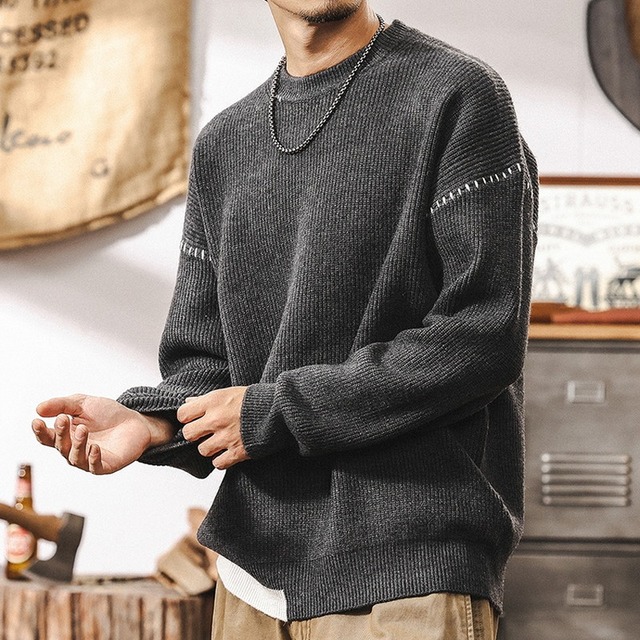 stitch drop-shoulder simple knit A1471