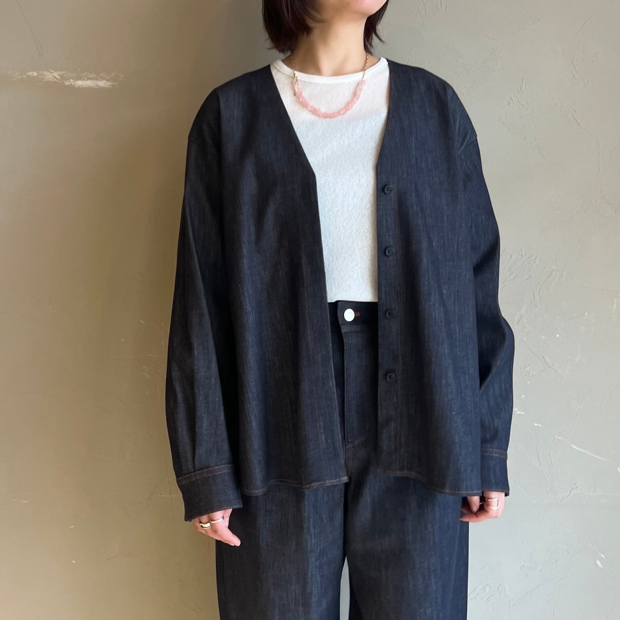 PASSIONE デニムシャツ　ノーカラー　デニムジャケット　イシカワラボ PASSIONE 】ノーカラーデニムジャケット | valance 福井｜レディース