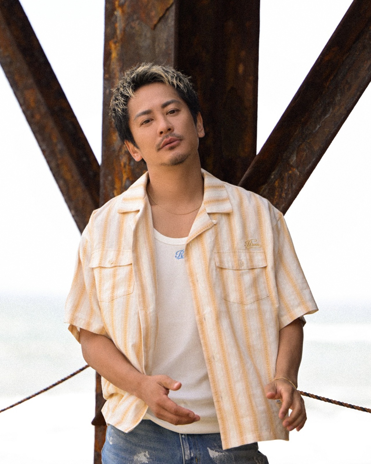 【#Re:room】NATIVE PATTERN STRIPE OPEN COLLAR SHIRT［RES129］