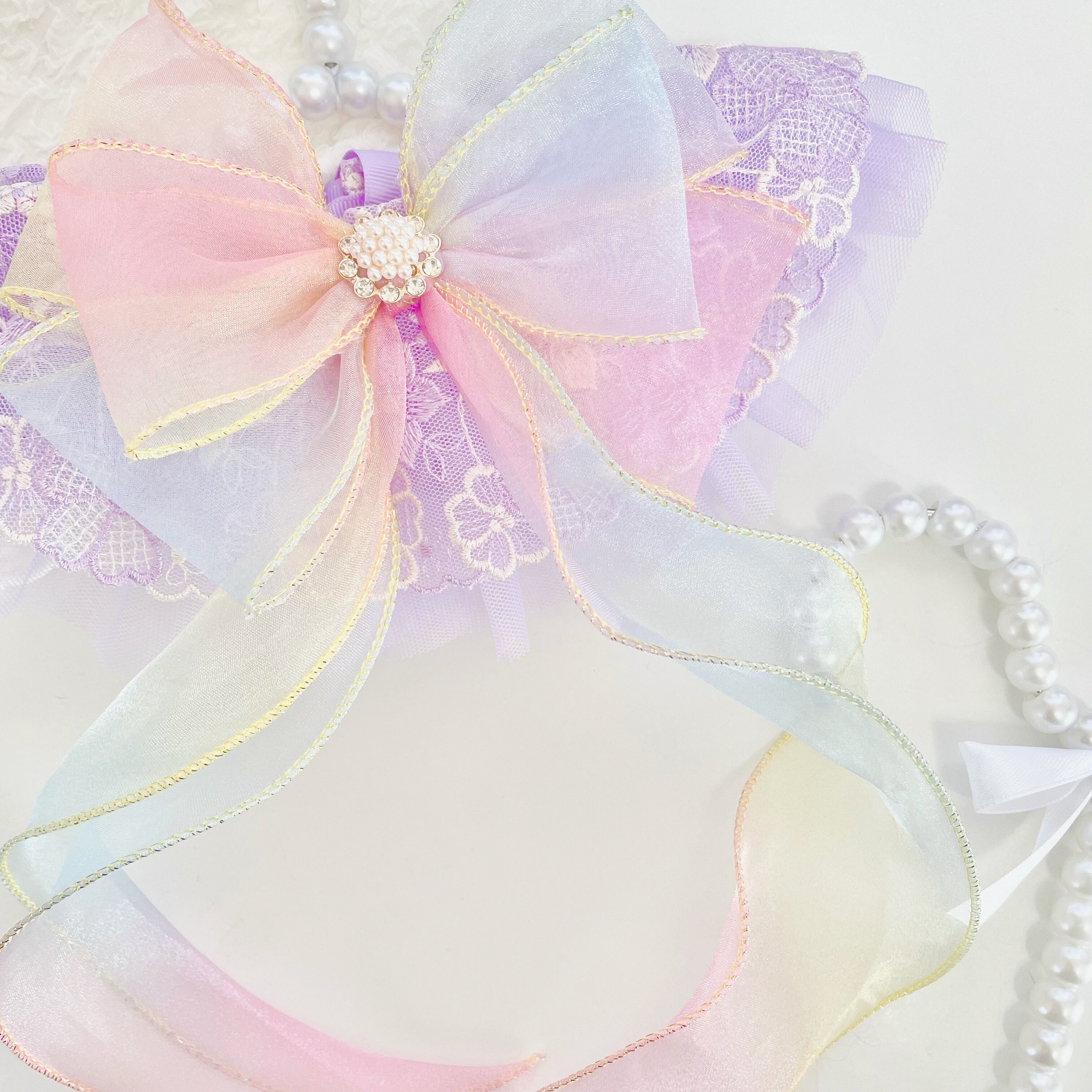 ドレスアップリボンエプロン 猫 オーガンジー 付け襟