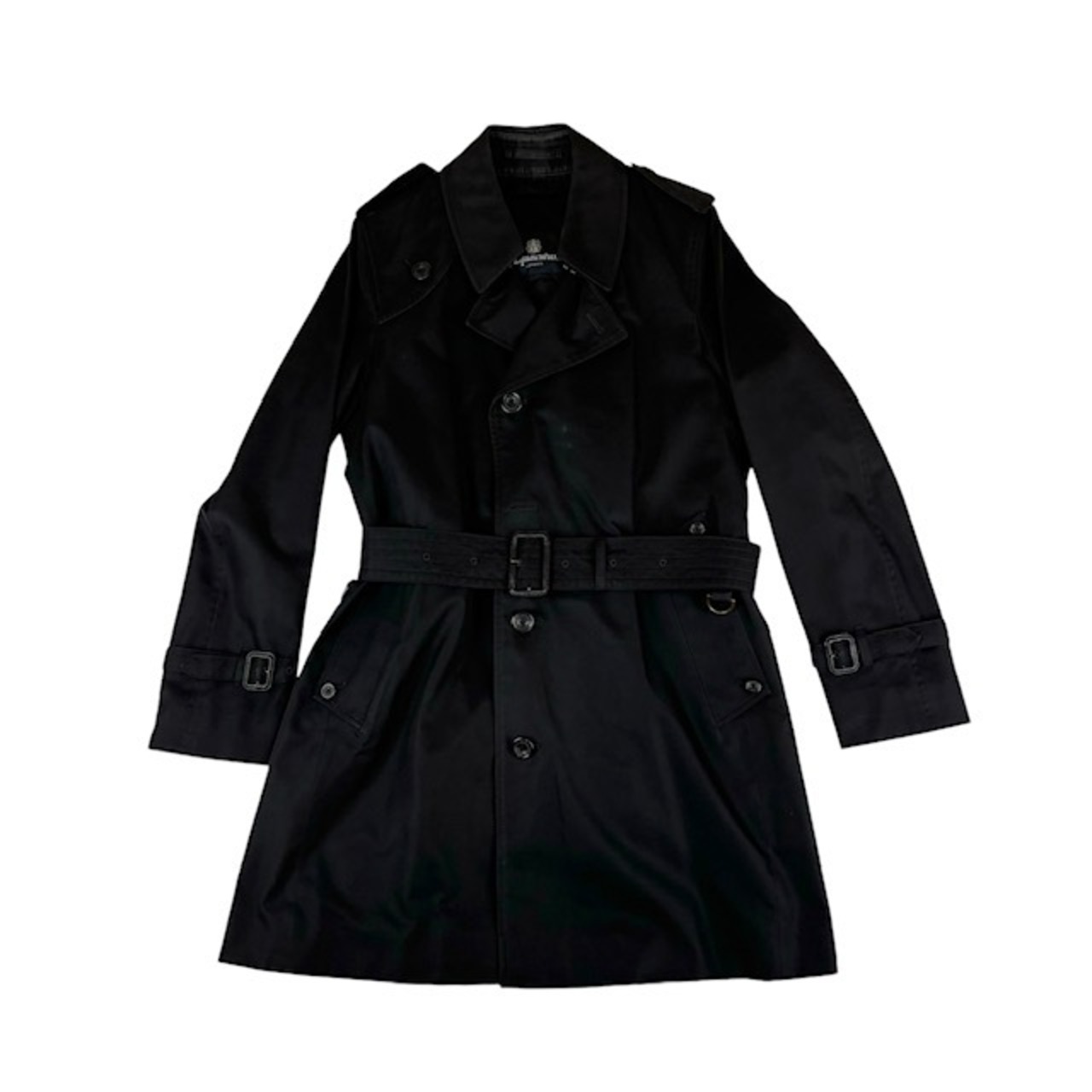 中古 アクアスキュータム Aquascutum トレンチコート 黒 シルク混 