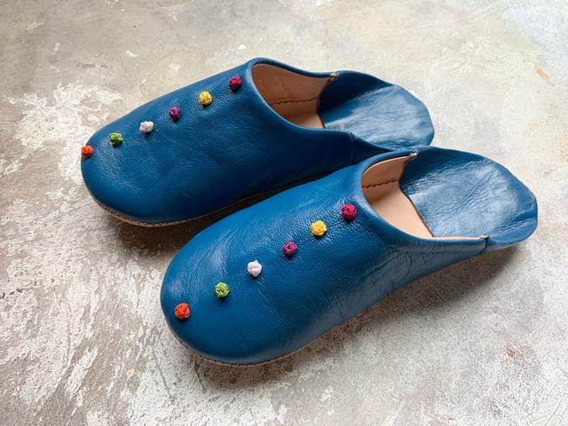 モロッコボタンバブーシュ(ブルー)