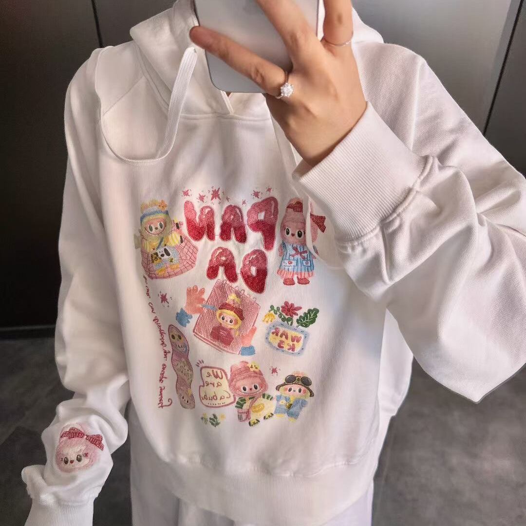 Pandawarks×LABUBU「画家ラブブ」刺繍入りパーカー|綿100% 毛圈裏起き こだわり仕上げ アーティストモチーフ ゆったりシルエット